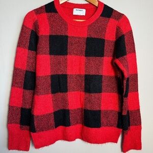 Old Navy Women's Red Buffalo‎ Square Long Sleeve Acrylic Blend Sweater Medium